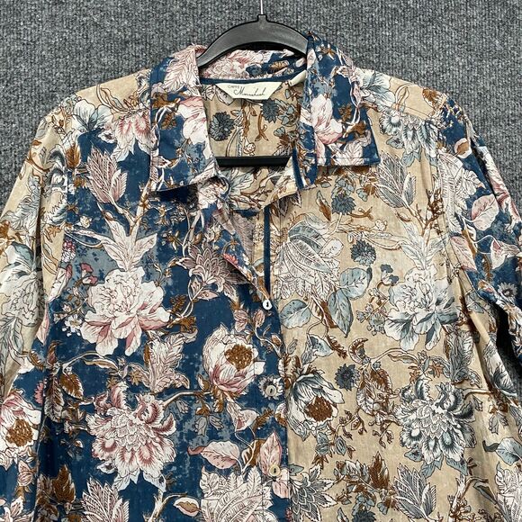 Caffe Marrakesh Shirt Womens M Patchwork Floral Button Up Boho Peasant Ranch - Picture 2 of 9